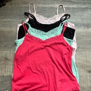 4 Lace Trimmed Camis. Size Large